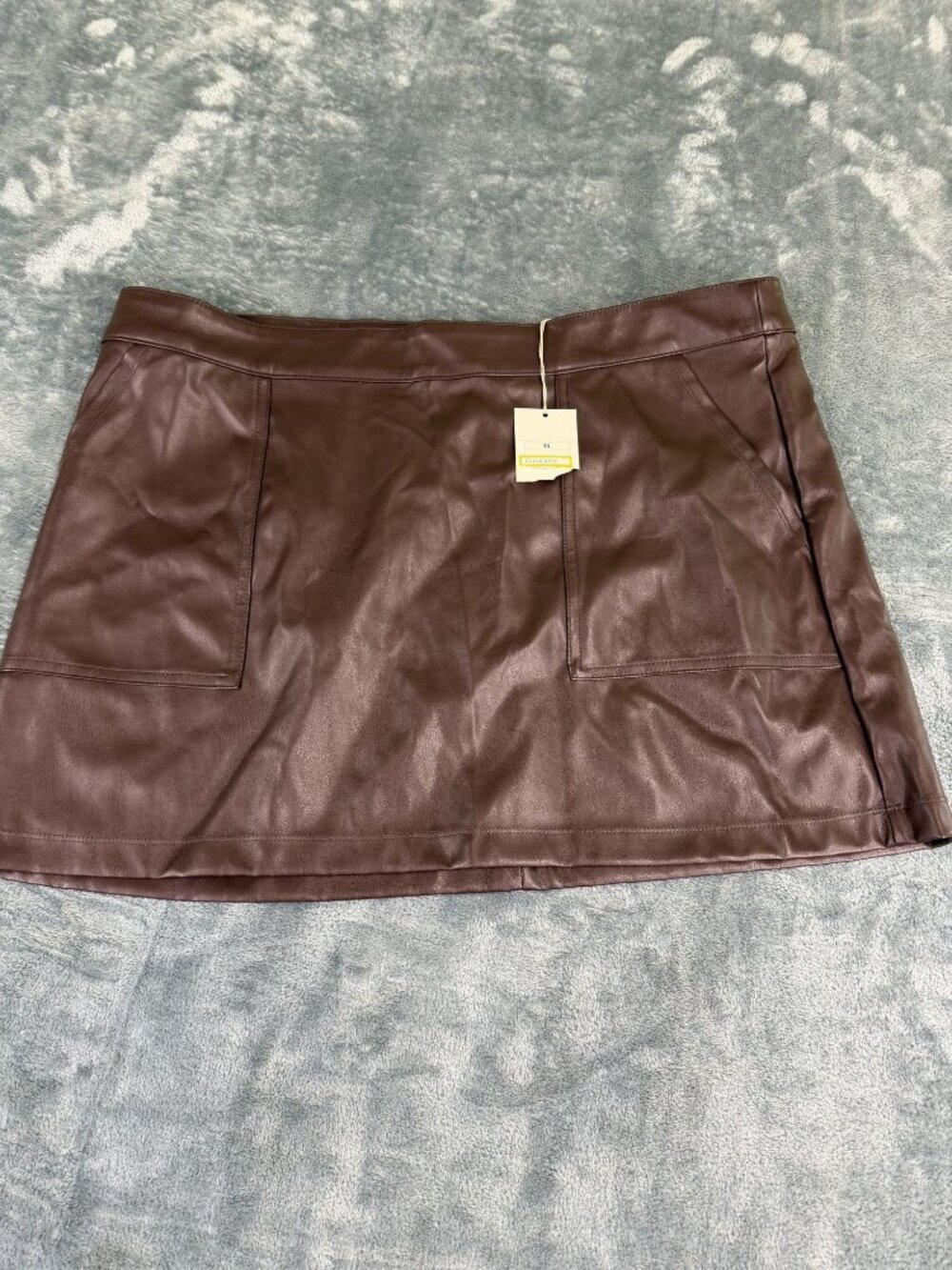 A New Day Womens Brown Faux Leather Mini Skirt Pockets NWT XL